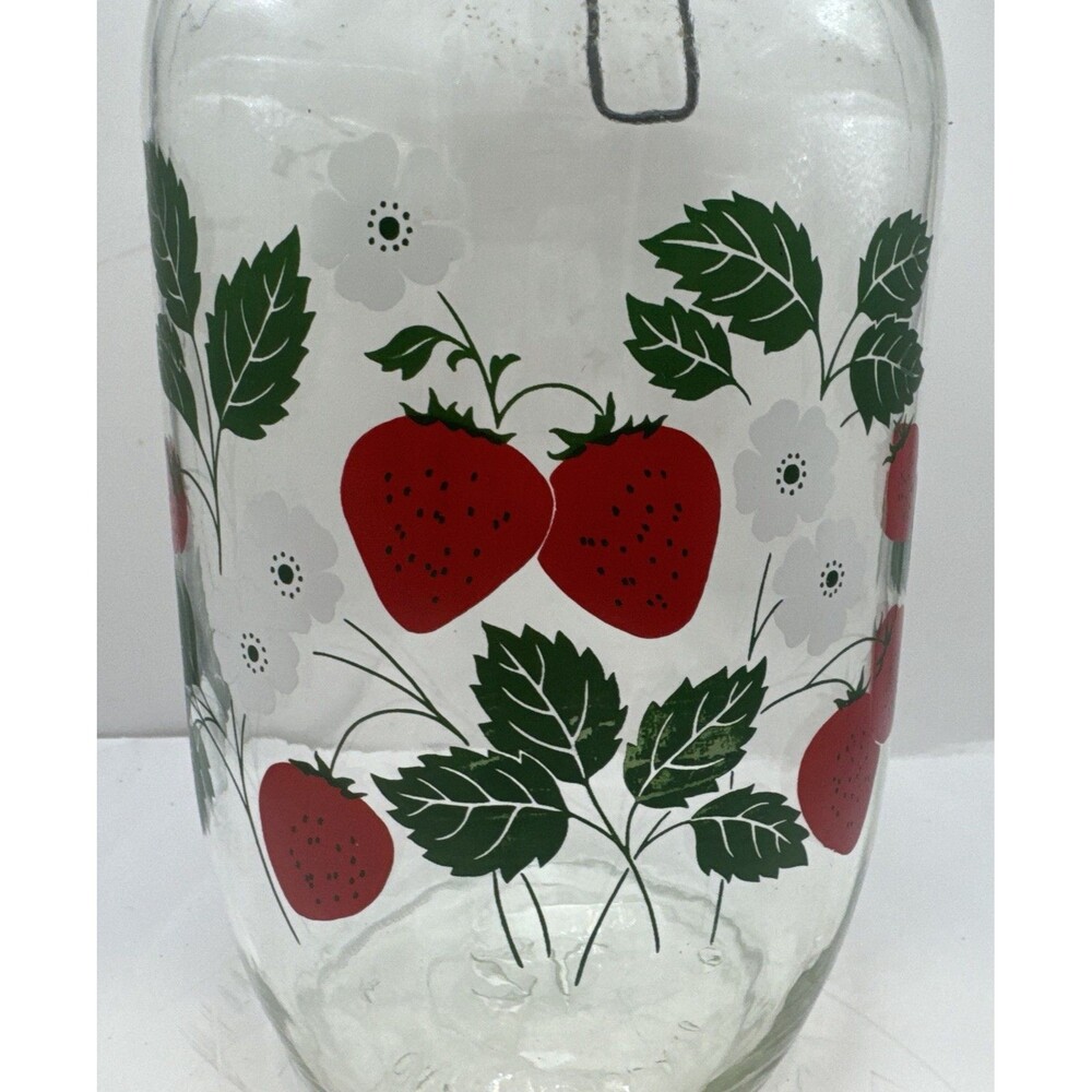 2 Carlton Glass Jar Canister 10” & 9” Bail Lid Strawberries 2 L 1.5 L USA - Picture 3 of 16